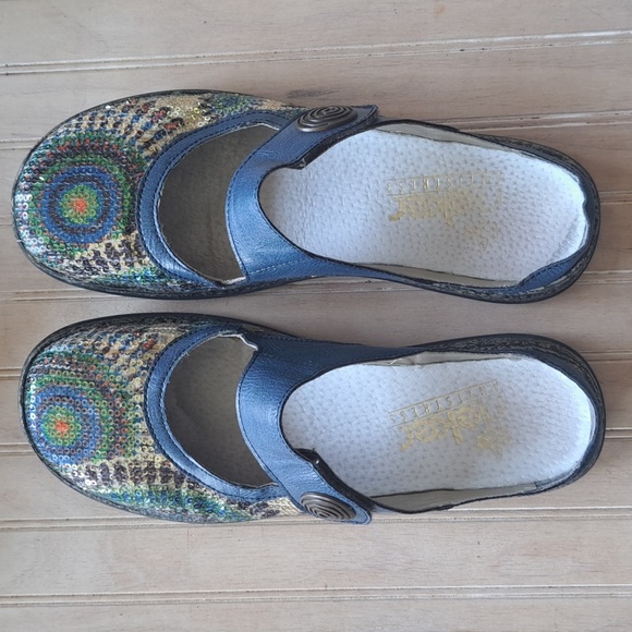 Rieker Antistress Daisy Sequin Mule Slide Clogs Velcro Strap Comfy Color Leather - Picture 1 of 12